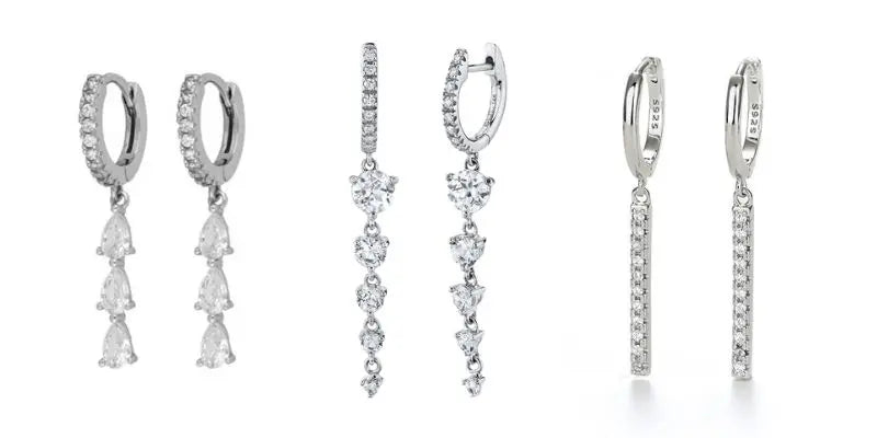 925 Sterling Silver Ear Needle Fashion Hoop Earrings White Crystal Luxury Women's Silver Earrings Wedding Women's Jewelry Gift