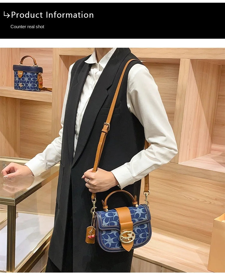 Ladies' handbag, light luxury retro denim canvas bag, fashionable 2025 new style saddle bag, high-end single shoulder crossbody