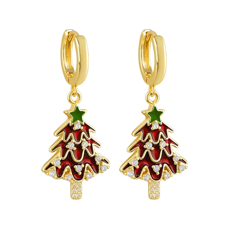 New 925 Sterling Silver Ear Needle Christmas tree/snowflake pendant Hoop Earrings For Women fashion Christmas gifts accessories