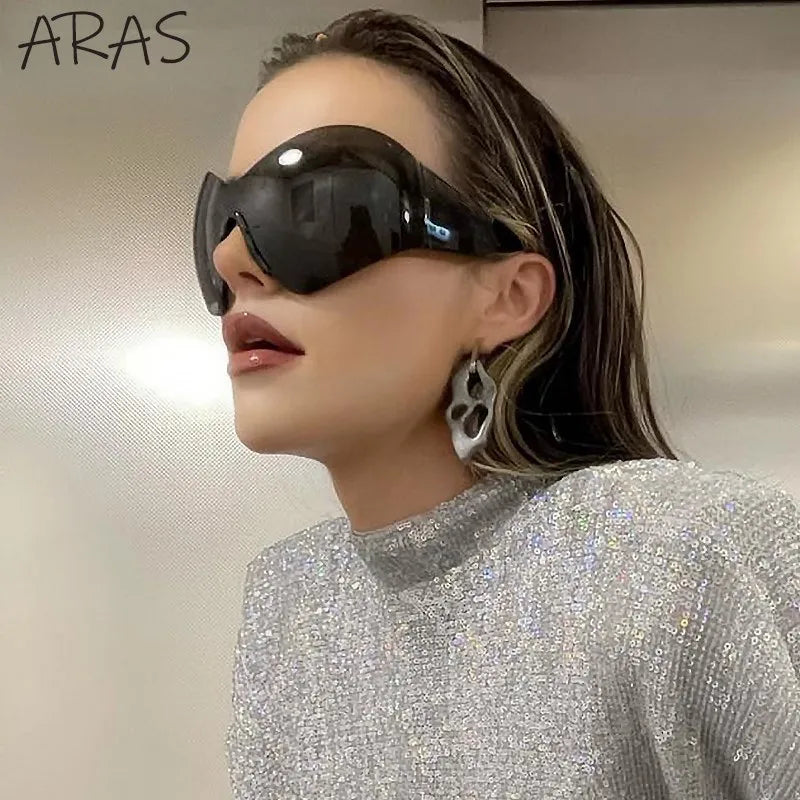 Y2K Oversized Rimless Sunglasses Women Men Luxury Brand Trend Steampunk Mask Butterfly Sun Glasses Lady Retro 2000's Punk Shades
