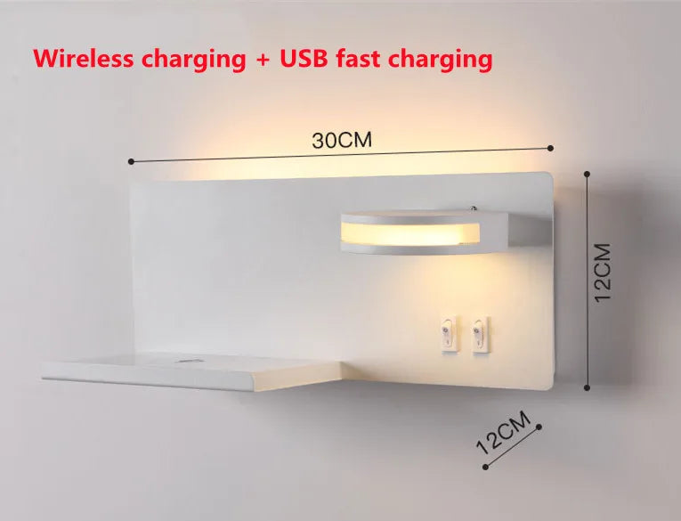Wireless Charging Wall Lamp Bedroom Bedside USB Wall Light Rotatable Reading Lamp Study Room Switch Modern Multifunctional Hotel