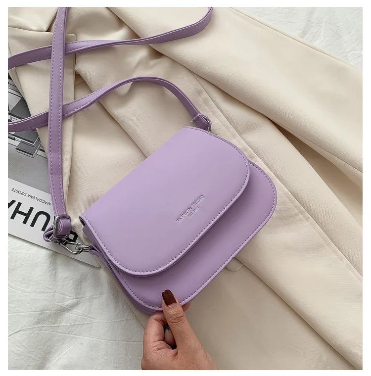 Trendy Saddle Shoulder Bag Women PU Leather Crossbody Bag Simple Solid Color Flap Messenger Bag Fashion Handbags Pouch