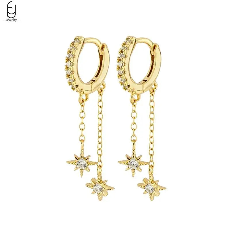 925 Sterling Silver Needle Vintage Gold Earrings Luxury Long Chain Tassel Crystal Hoop Earrings for Women Party Trend Jewelry