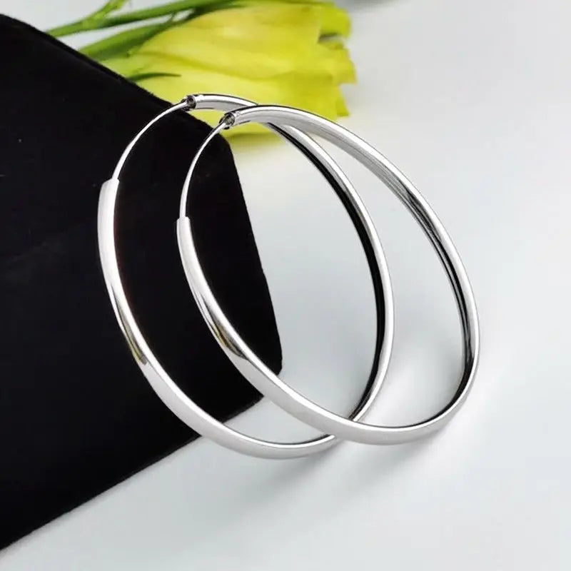 Senlissi - New 18K Gold Plated Hoop Earrings For Women 925 Sterling Silver  3.0mm Fashion Earring Cерьги Kольца 3/4/5/6/7CM