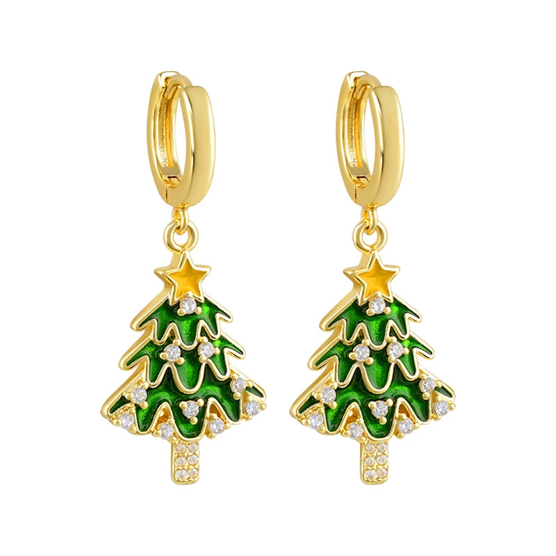 New 925 Sterling Silver Ear Needle Christmas tree/snowflake pendant Hoop Earrings For Women fashion Christmas gifts accessories