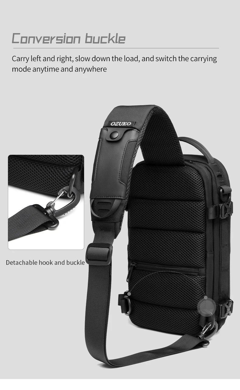 OZUKO Hard Shell Fashion Men Chest Bag Outdoor Sports Tactical Male Sling Shoulder Bag Large Capacity Waterproof Crossbody Bags