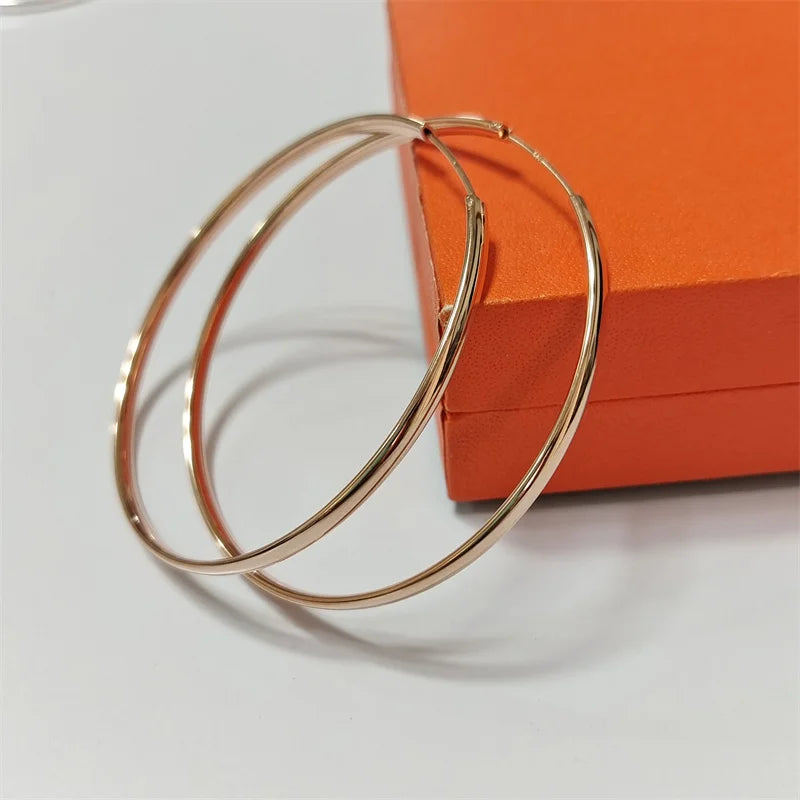 Senlissi - New Platinum Plated 925 Sterling Silver Women's Hoop Earrings 3.0mm Fashion Earring 18K Gold Cерьги Kольца 70 80 90MM