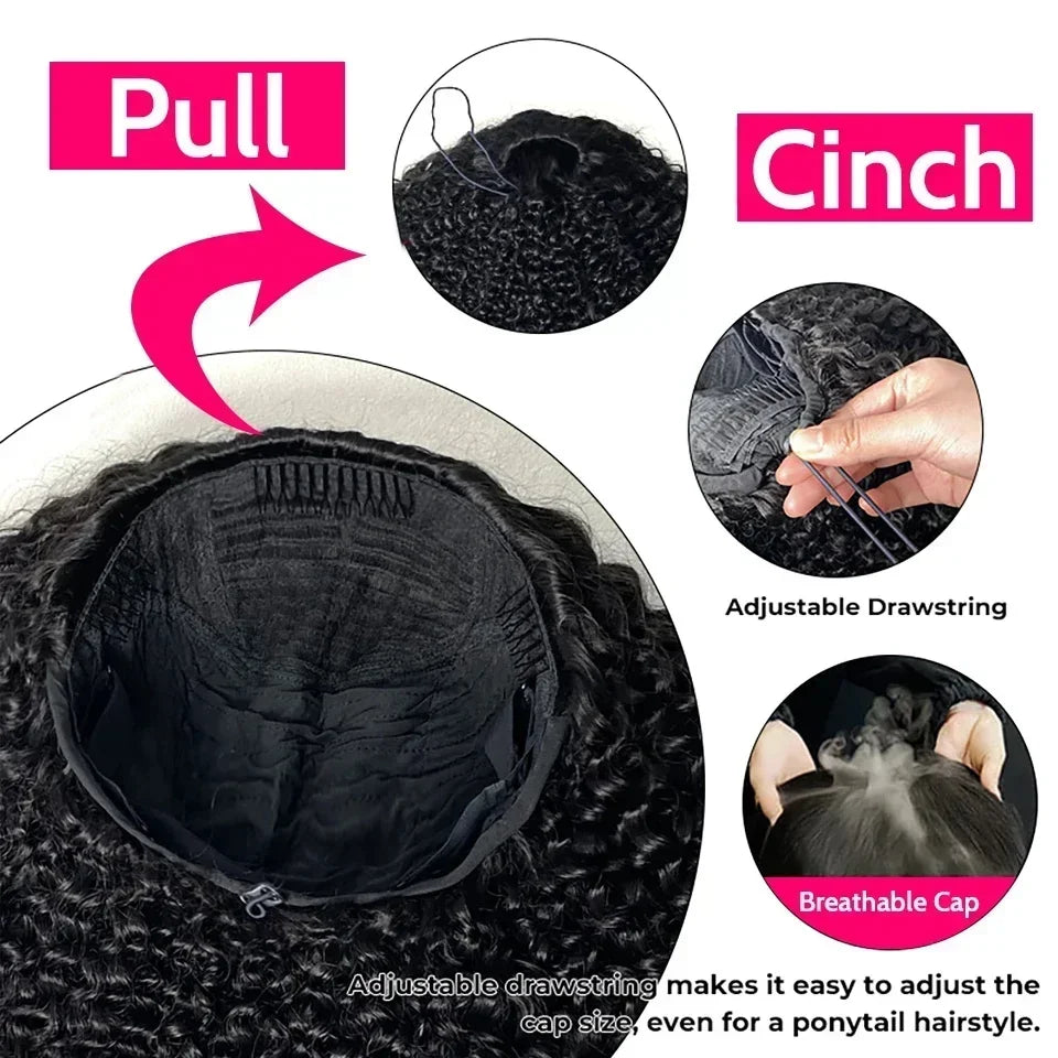 250% Glueless Wigs Human Hair Burmese Curly Headband Wig Upgrade 3 IN 1 Half Wig With Drawstring Seamless Clip Ins Flip Over