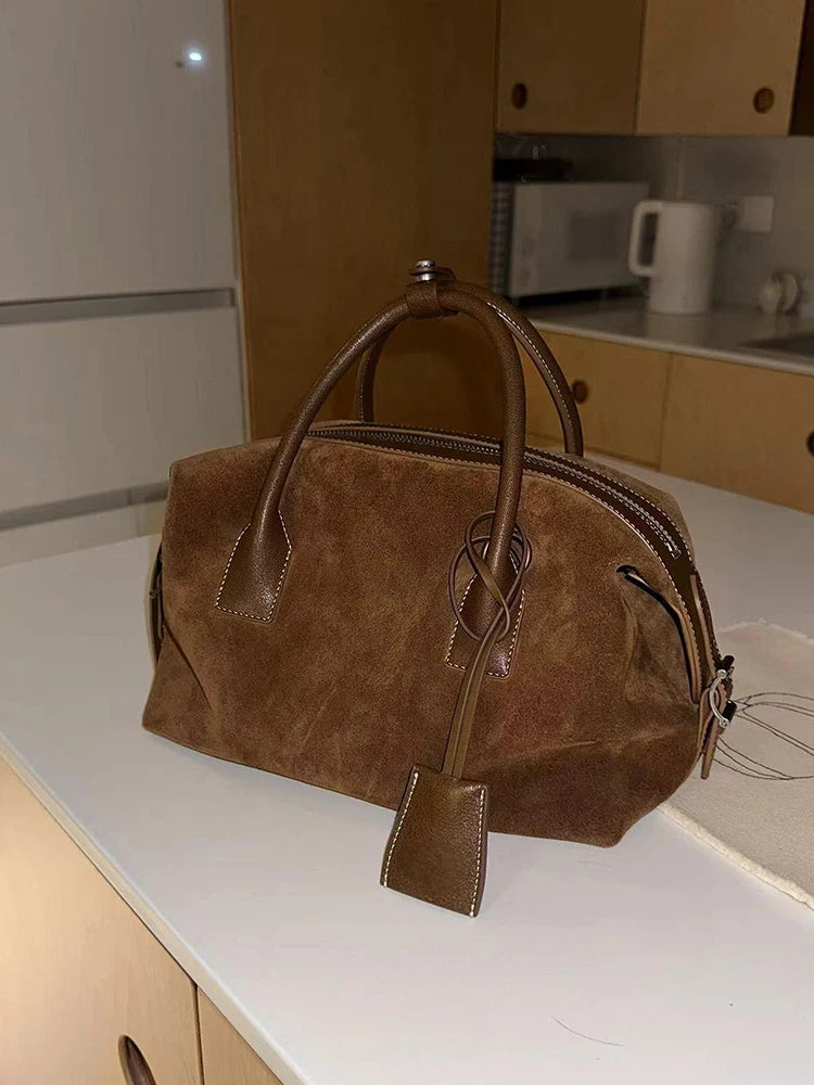 Suede Brown Single oulder Crossbody Bag Large Capaci Commuter Boston Bag Women's Faion Luxury Handbag Casual Briti Sle