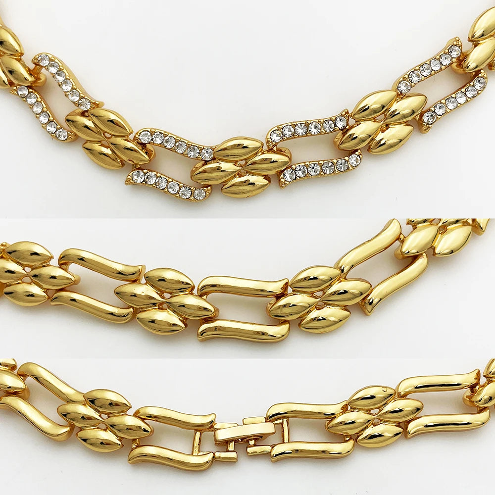 Dubai Gold Color Jewelry Set Cuban Necklace Earrings For Women Bride Wedding Jewelry Banquet Party Gift