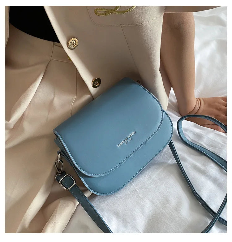 Trendy Saddle Shoulder Bag Women PU Leather Crossbody Bag Simple Solid Color Flap Messenger Bag Fashion Handbags Pouch