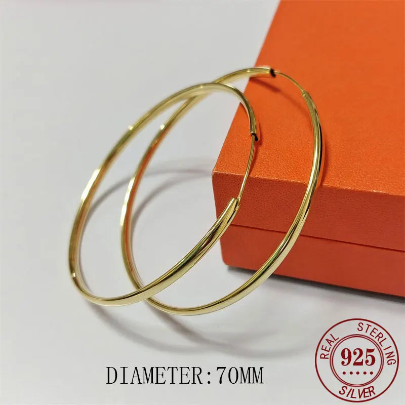 Senlissi - New Platinum Plated 925 Sterling Silver Women's Hoop Earrings 3.0mm Fashion Earring 18K Gold Cерьги Kольца 70 80 90MM