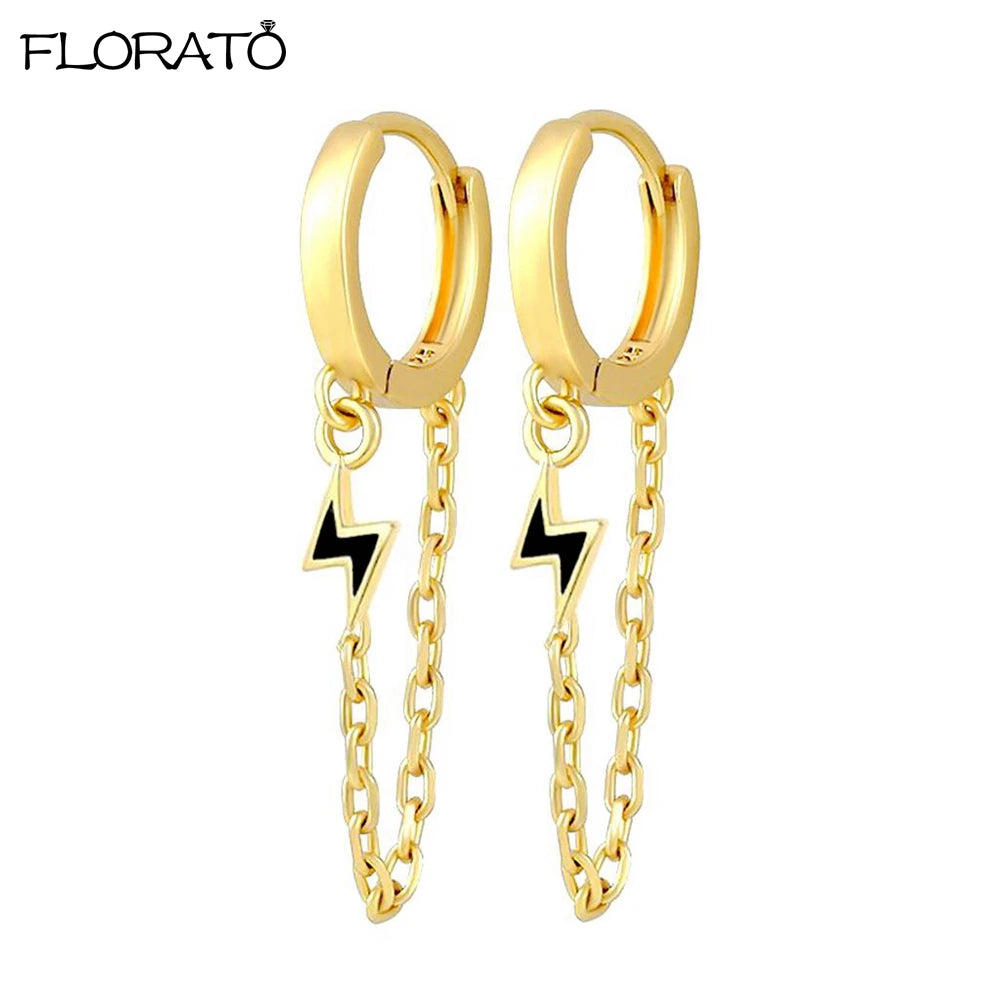 925 Sterling Silver Needle Lightning Pendant Earrings Charming Pave Crystal Gold Hoop Earrings for Women Fashion Jewelry Gifts