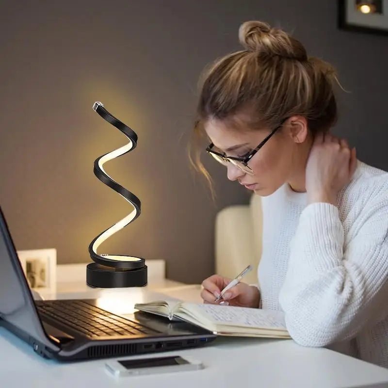 EISSLOLY Bedroom Bedside Table Lamp, Dimmable, Small Spiral Decorative Lamp for Home Office, Modern Nightstand Lamp.