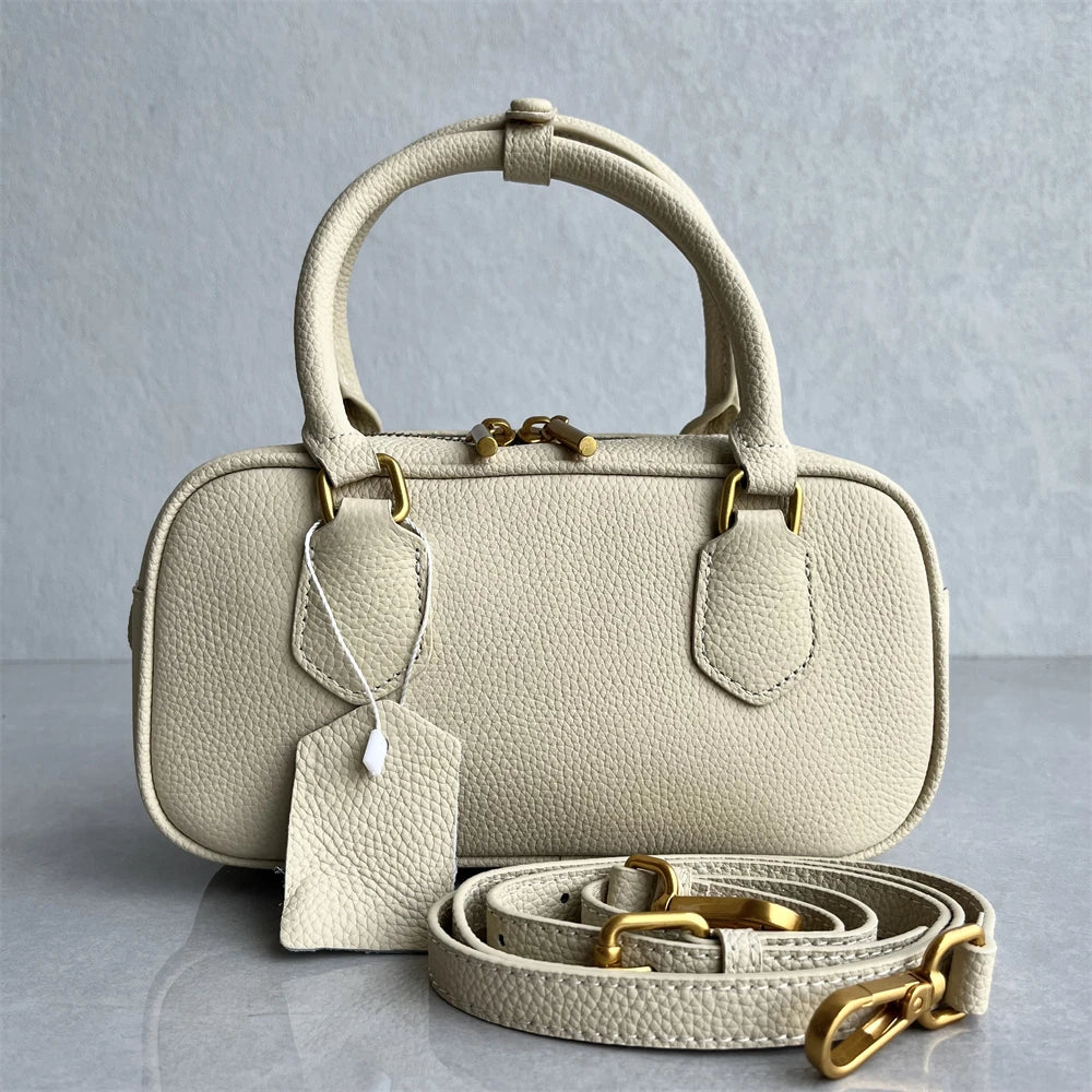 High-Quali Top-Layer Cowhide Leather Boston Sle Women's Handbag Faionable oulder Crossbody Bag with Quali Texture