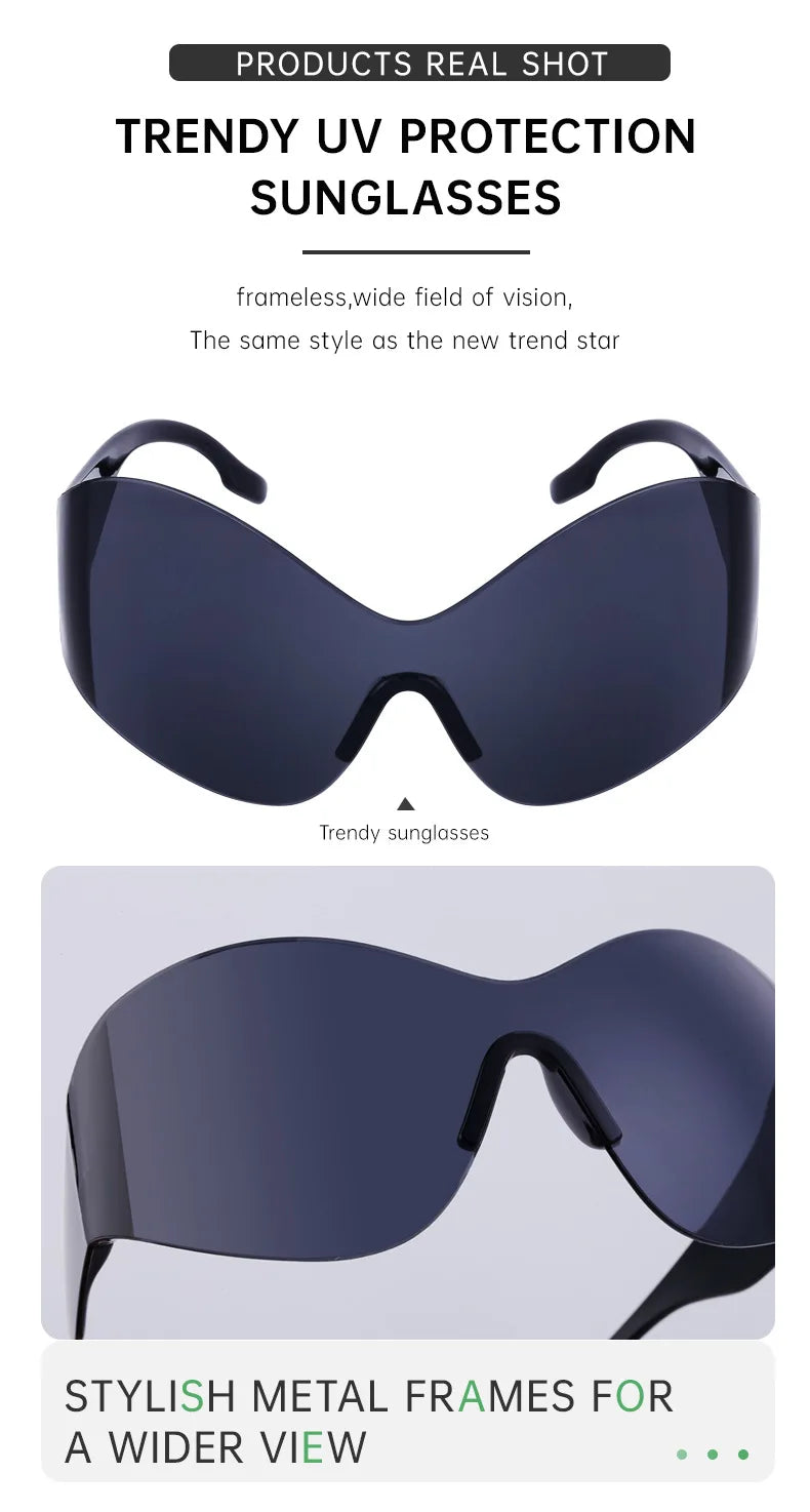 Y2K Oversized Rimless Sunglasses Women Men Luxury Brand Trend Steampunk Mask Butterfly Sun Glasses Lady Retro 2000's Punk Shades