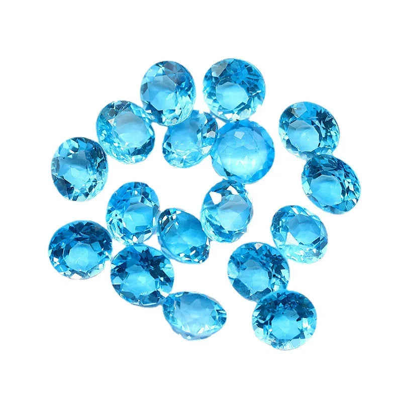 Factory Wholesale 100% Real Natural Circular Sky Blue Topaz Gemstone Loose Gems Diy Material for Jewelry