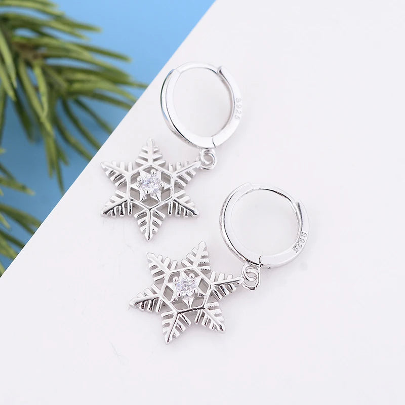 New 925 Sterling Silver Ear Needle Christmas tree/snowflake pendant Hoop Earrings For Women fashion Christmas gifts accessories