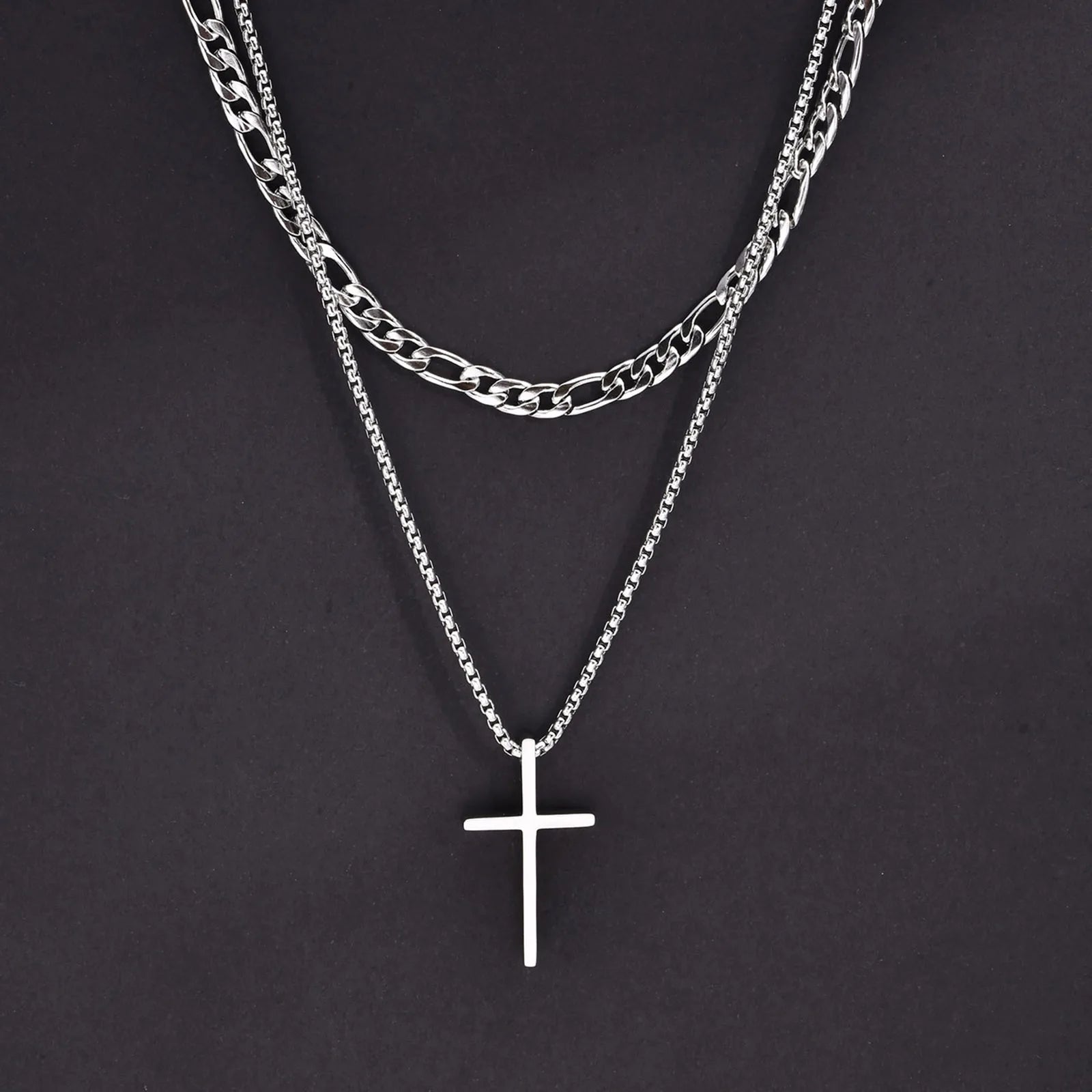 Trendy Cross Necklace for Men Boys,Simple Stainless Steel Cross Pendant Necklaces,Male Jewelry Sets