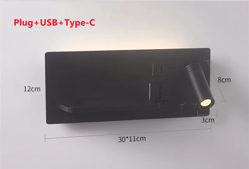 Wireless Charging Wall Lamp Bedroom Bedside USB Wall Light Rotatable Reading Lamp Study Room Switch Modern Multifunctional Hotel