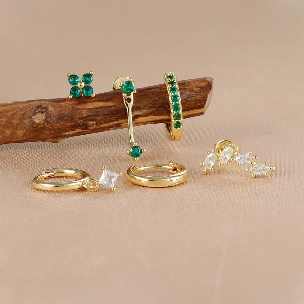 3PCS Trendy Double-layer Circle Cubic Zircon Star Hanging Earrings Set For Women Korean Fashion Jewelry pendientes mujer