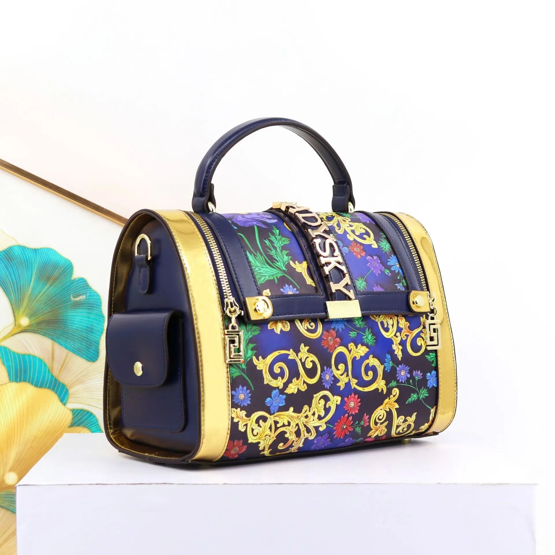Women Boston Bag Printed Pattern Handbag Large Capacity Shoulder Crossbody Bag Double Zipper Half Cover Style Top Top Handle Bag