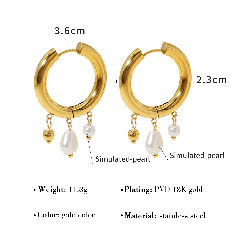 YACHAN Baroque Pearl Stainless Steel Hoop Earrings for Women Exquisite Chic Huggie Earring 18K Gold Plated Jewelry