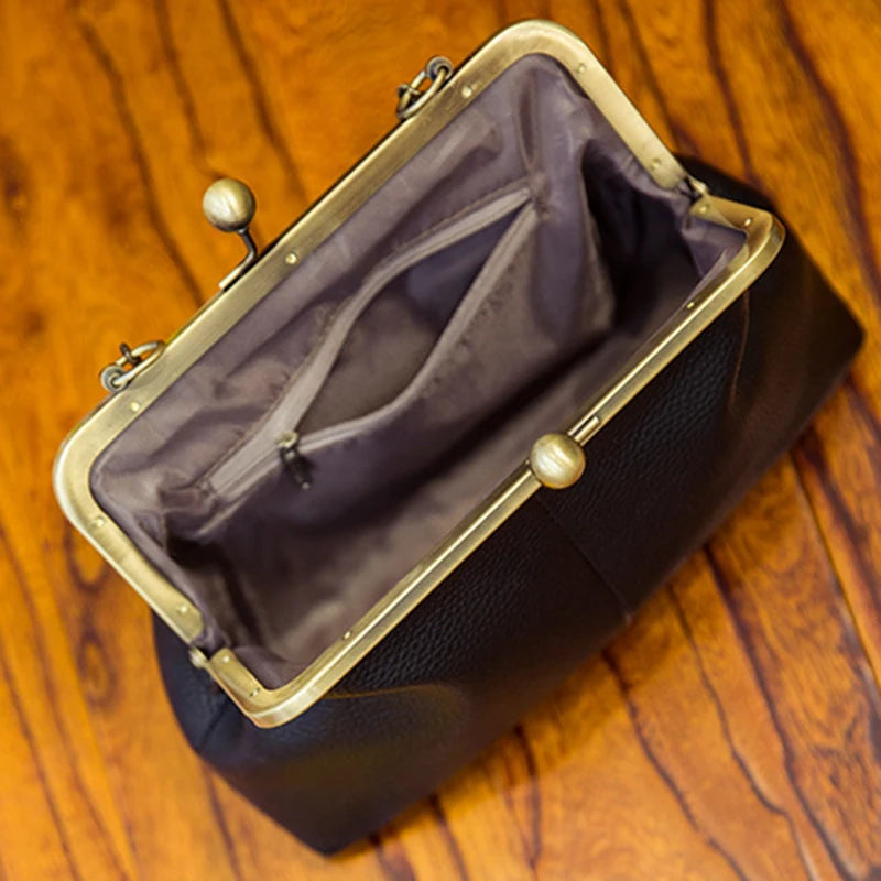 Vintage Soft Skin Shell Bag New Lychee Pattern Handbag Simple And Versatile Shoulder Bag Clip Chain Crossbody Women's Bag