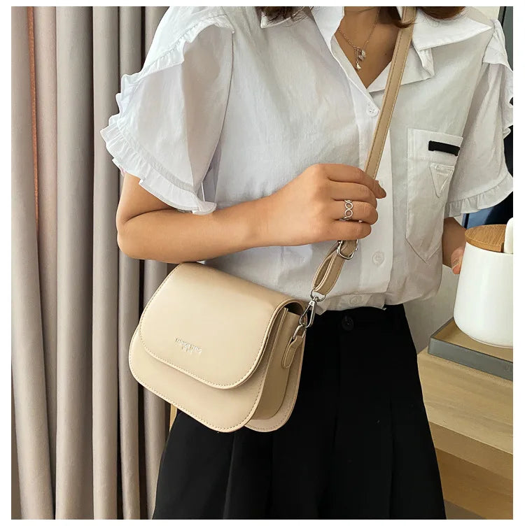 Trendy Saddle Shoulder Bag Women PU Leather Crossbody Bag Simple Solid Color Flap Messenger Bag Fashion Handbags Pouch