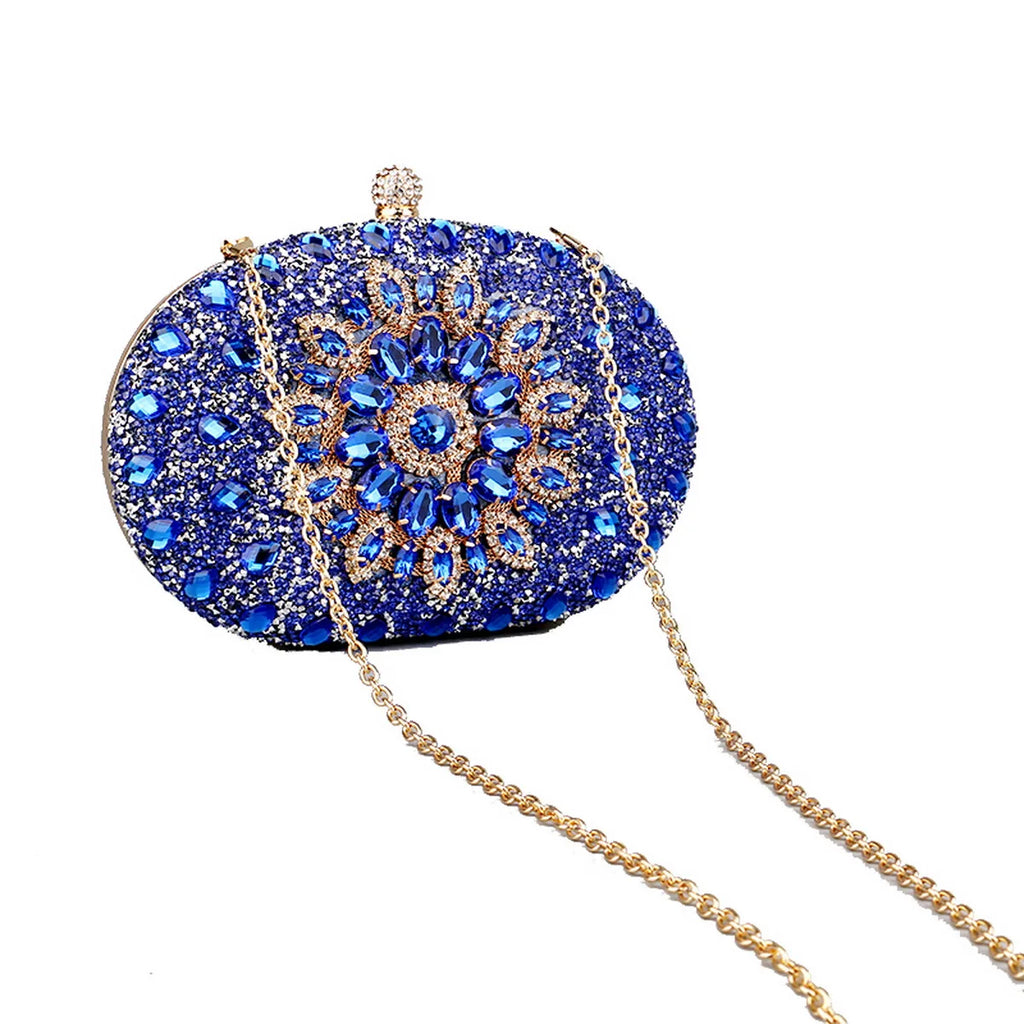 Flower Rhinestones Evening Bags Metal Prom Clutch Diamonds Clutch With Chain Shoulder Handbags Wedding Female Purse