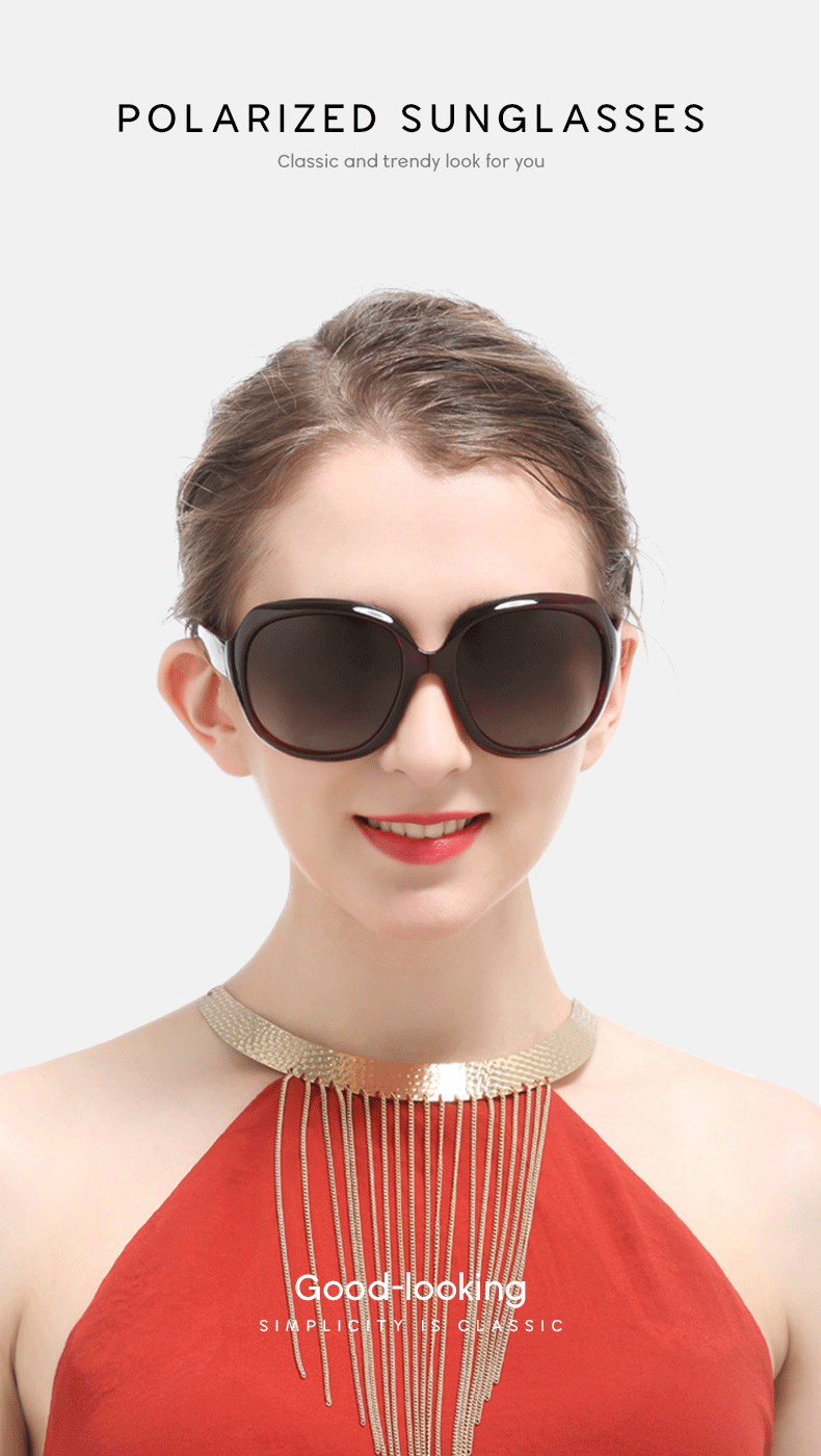 Polarized women's sunglasses oversized fashionable sunglasses UV400 protection fashionable and simple sports 100% UV protection