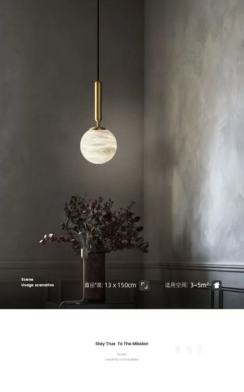 Modern Alabaster Pendant Light Round Ball Marble  Hanging Lamp For Bedroom Kitchen Island Dining Room Bedside Lights