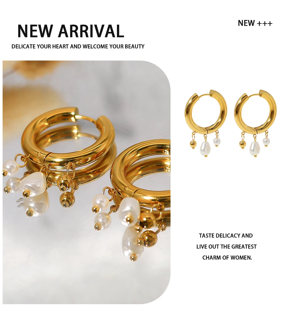 YACHAN Baroque Pearl Stainless Steel Hoop Earrings for Women Exquisite Chic Huggie Earring 18K Gold Plated Jewelry