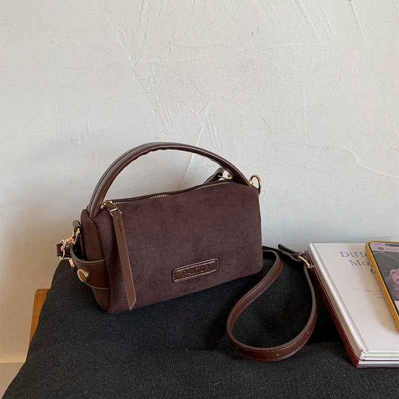 Korean Sle Suede Boston Bag Casual Simple Elegance Women's Crossbody Bag Vintage Leisure Design oulder Handbag