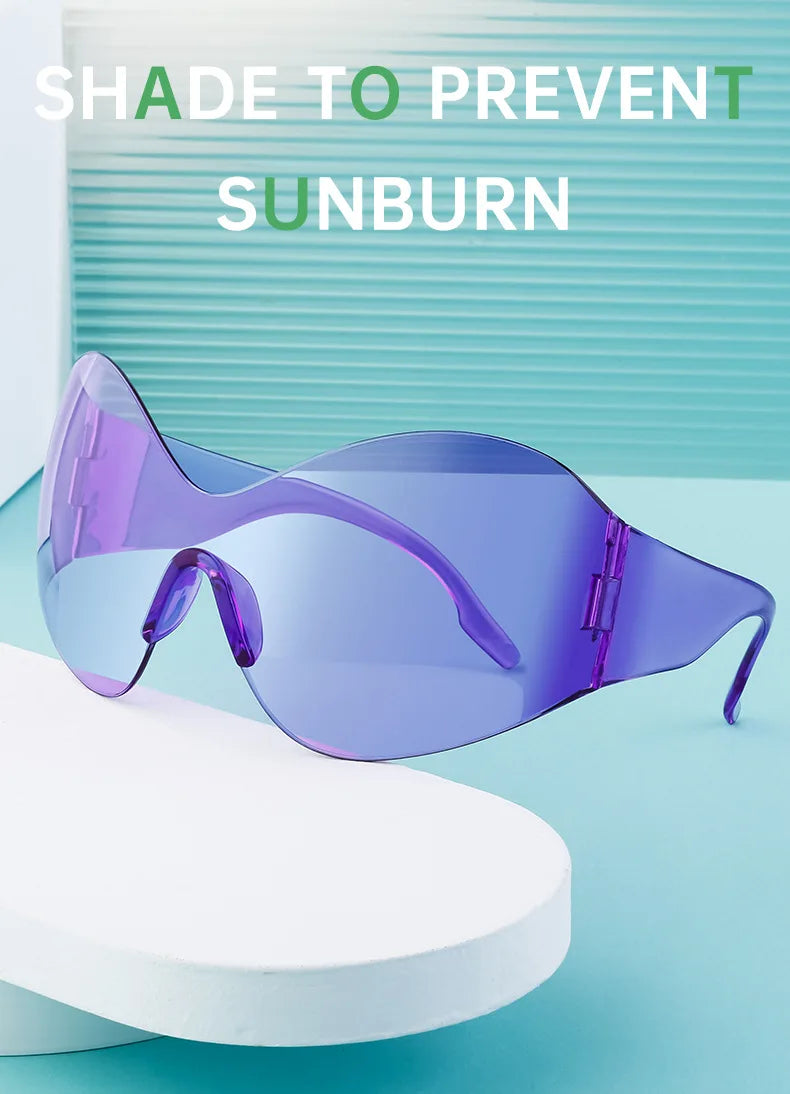 Y2K Oversized Rimless Sunglasses Women Men Luxury Brand Trend Steampunk Mask Butterfly Sun Glasses Lady Retro 2000's Punk Shades