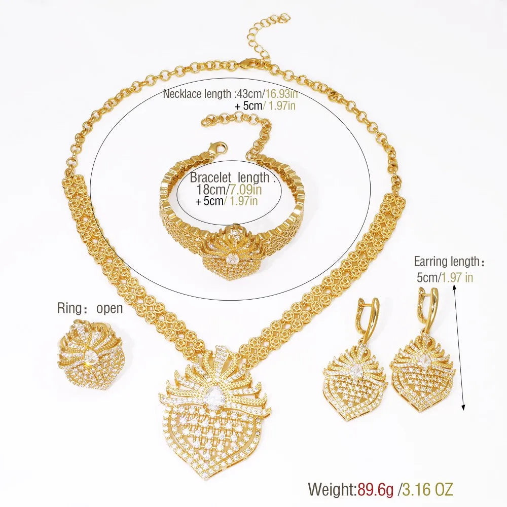 GZJPEI 4Pcs/Set Cubic Zirconia Bridal Jewelry Set Dubai Nigeria Wedding Gift White Crystal Zircon Women Sets 2025 Trendy New