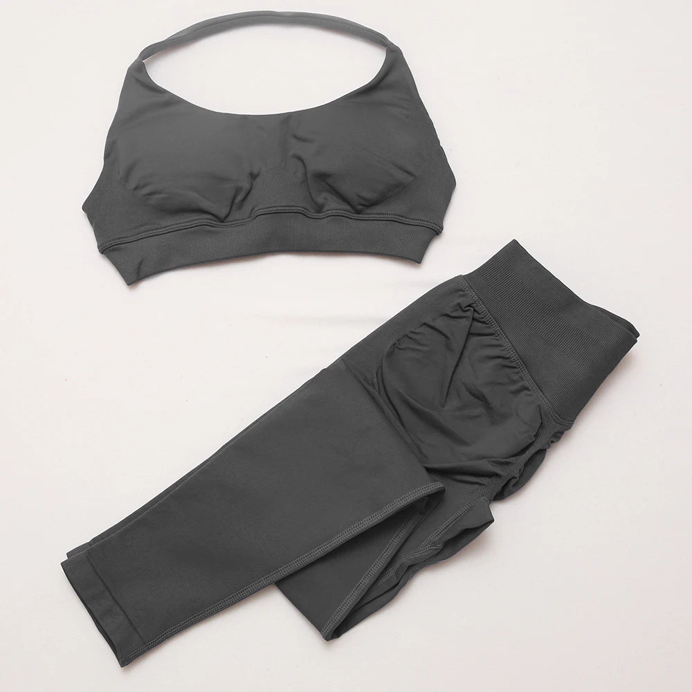 DF yoga Impact yoga outfit two pieces gym set Sports Bra matching leggings pants sets for woman workout clothes suit