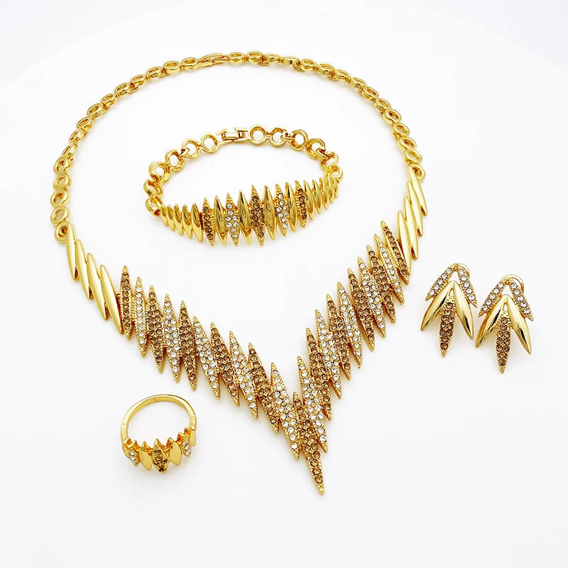 Fashion Jewelry Sets Gold Color Necklace And Earrings For Women 4 Pieces Jewelry Set