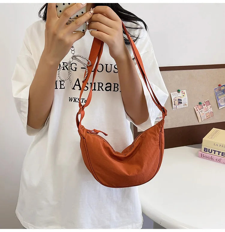 Women's Shoulder Bag Nylon Material Saddle Bag Versatile Fashionable Simple Dumpling Bag Trendy Cloth Bag Women's Crossbody Bag