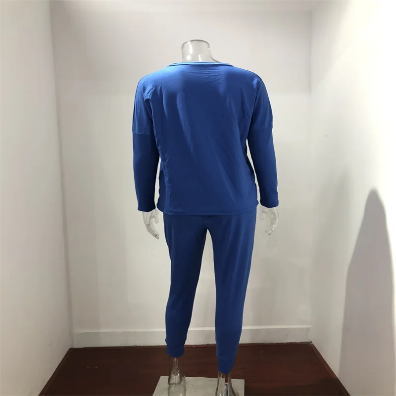 Hot Women's Long Sleeve Round Neck Top and Pants Set Simple Solid Colour Pajama Set Casual O Neck Two Piece Outfit