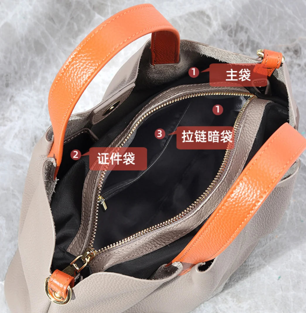 casual tote handbag women luxury leather bucket shoulder bag 2025 new designer fashion Large capacity office shopping slant bag