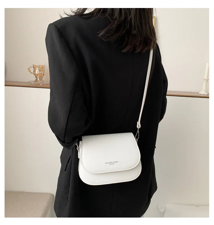 Trendy Saddle Shoulder Bag Women PU Leather Crossbody Bag Simple Solid Color Flap Messenger Bag Fashion Handbags Pouch